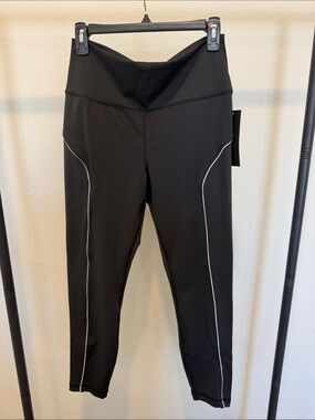 Velocity Black Leggings with White Piping
